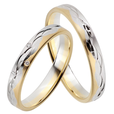 Vielsesringe Palladium & Guld Med Diamanter 015 - Vielsesringe