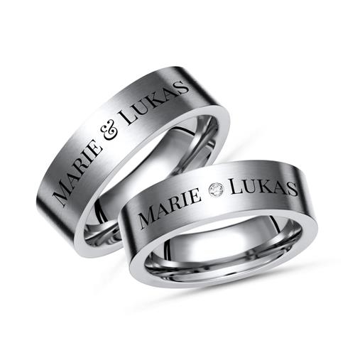 Vielsesringe Titanium Med Diamant Udvendig Gravering - Vielsesringe