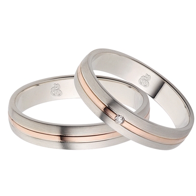 Rosa Vielsesringe Guld Hvidguld Med Diamant 015 - Vielsesringe