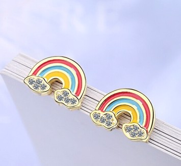 Børne øreringe 925 Sølv Forgyldt Regnbue - Øreringe