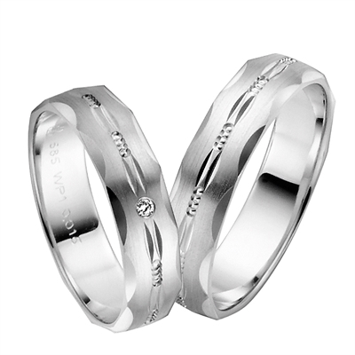Hvid Vielsesringe Guld Med Diamant 015 - Vielsesringe