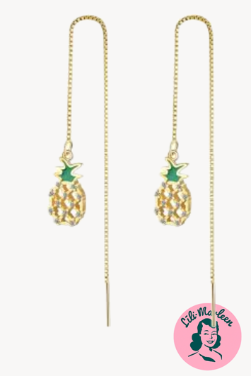 Annanas Med Sten Guldbelagt 925 Sterling Sølv - Øreringe