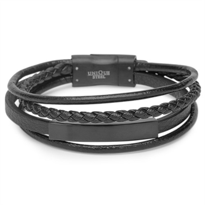Sort Læderarmbånd Eller Mulighed For Gravering - Armbånd