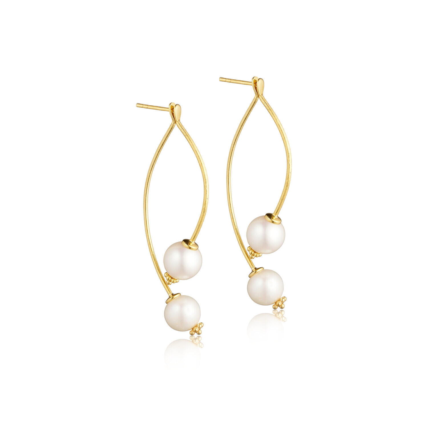 Asymmetrisk Lilje Perleørering Guldbelagt Stk Par - Øreringe