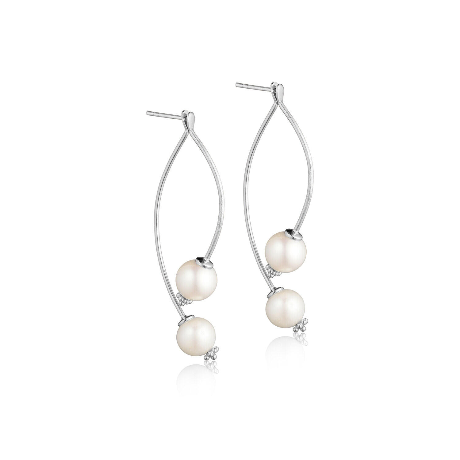 Asymmetrisk Lilje Perleørering Sølv Stk Par - Øreringe