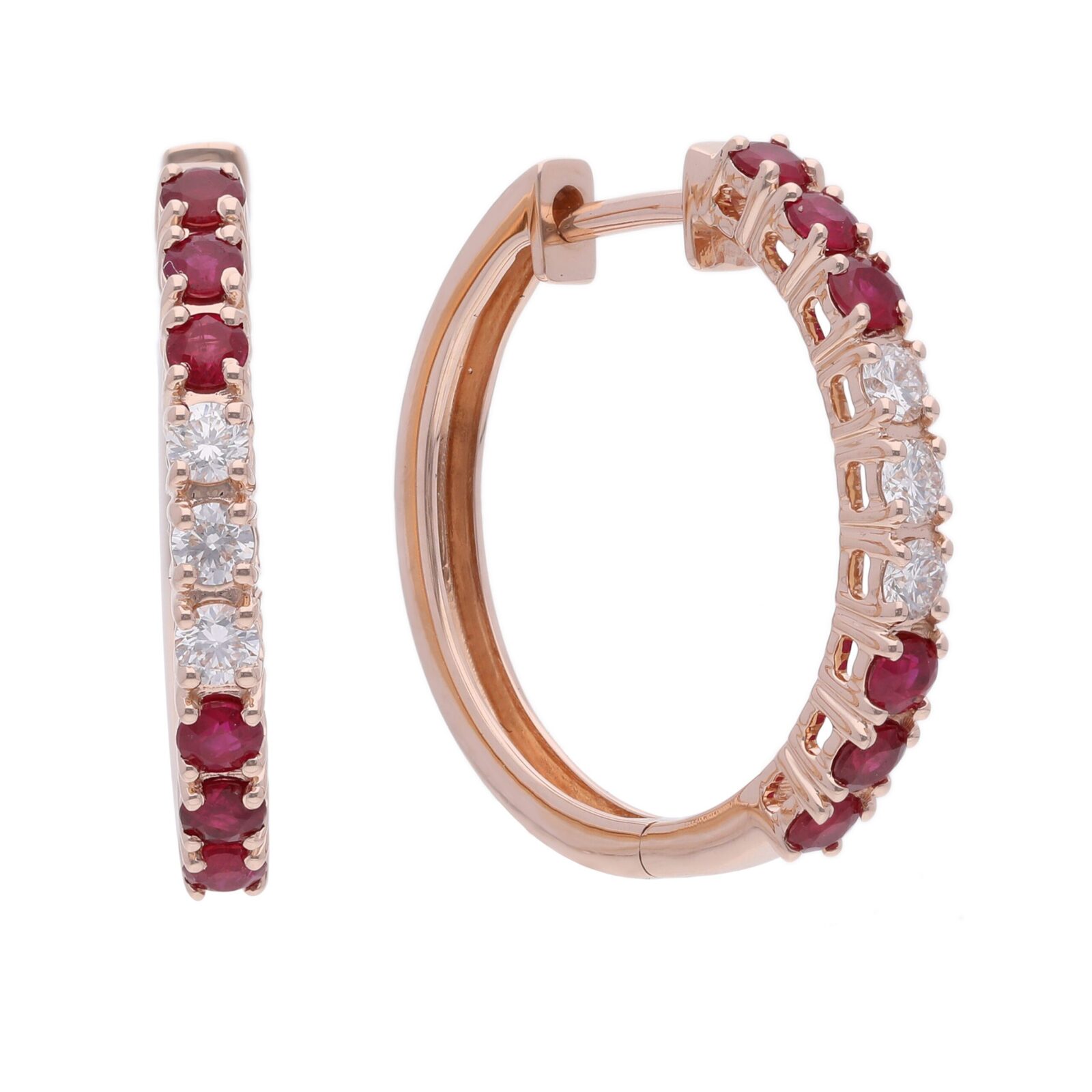 Rosa Creoler Karat Guld Med Røde Rubiner & Diamanter - Byfrisenholm Øreringe