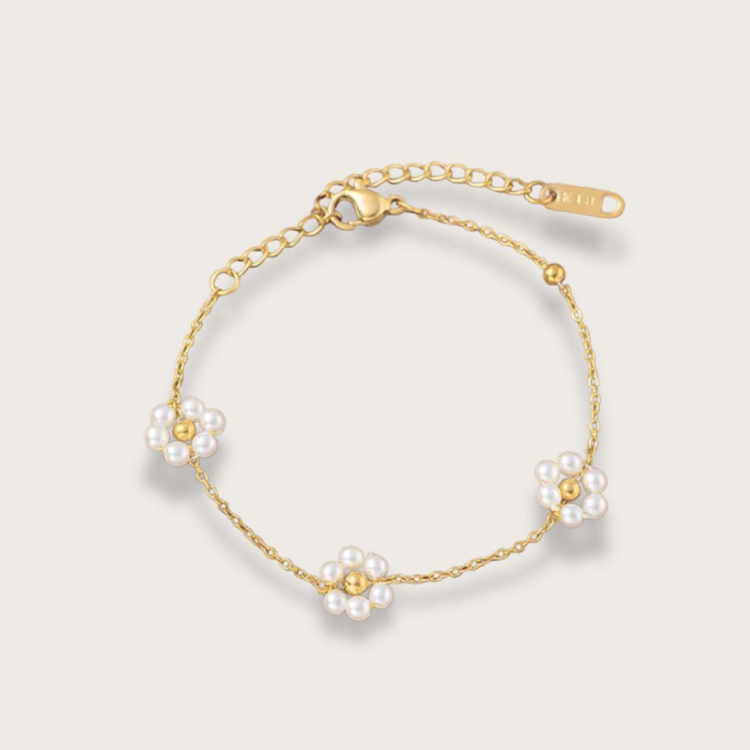 Daisy Armbånd Med Perleblomster Guldbelagt - Chant Du Matin Armbånd