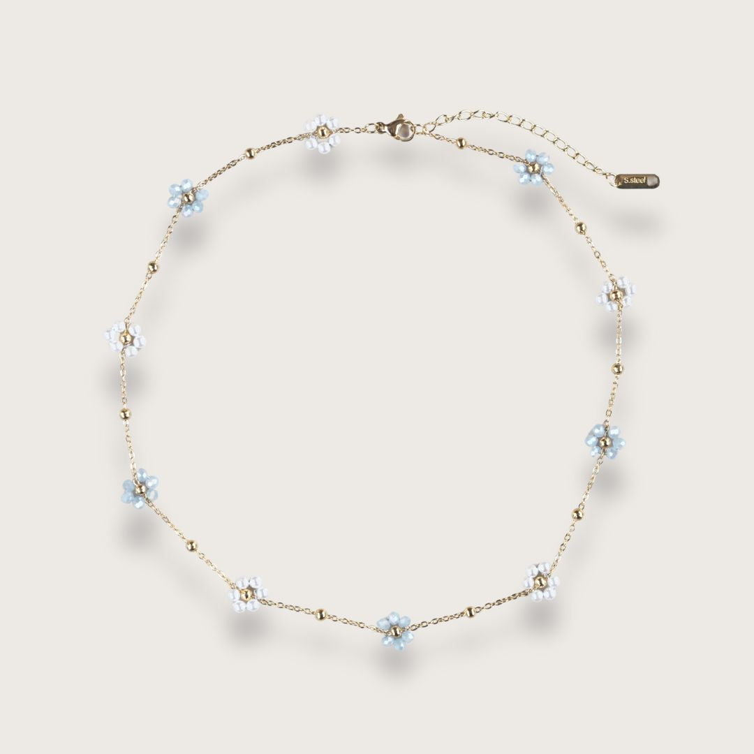 Daisy Bleu Halskæde Med Blå Blomster Guldbelagt - Chant Du Matin Armbånd