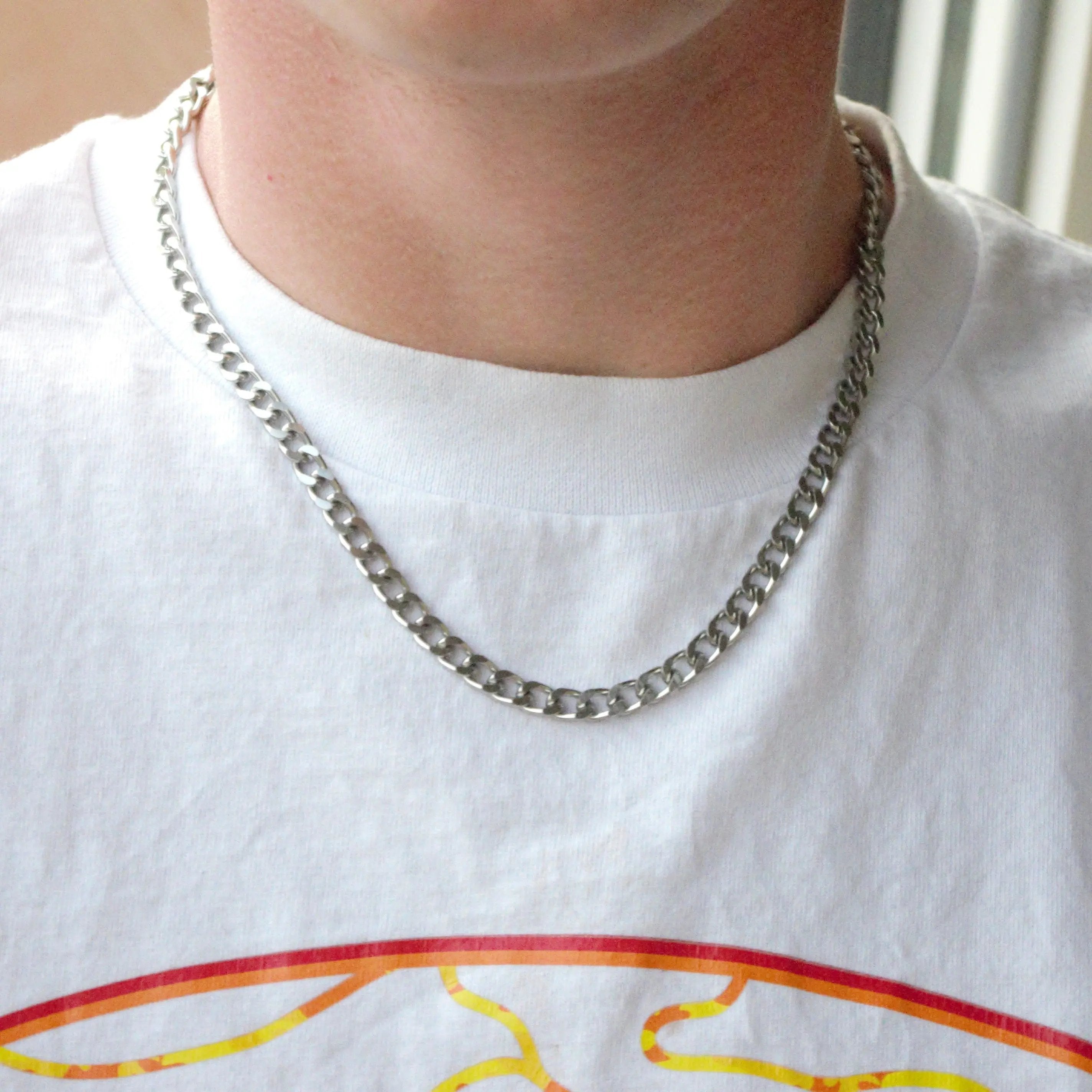 Sølv Halskæde, Chunky Panser Facet Kæde, Stå, 40 60 5,5 - Blt Halskæder  - 05740034065075