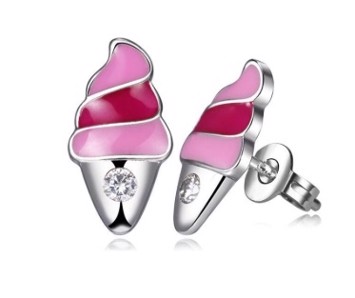 Børne øreringe 925 Isvaffel Lyserød Med Lille Glitrende Zirkon - Øreringe