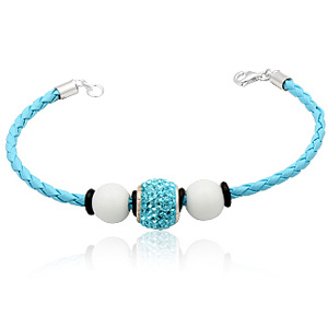 Hvid Læderarmbånd Med Charm Led E Glaskugler - Armbånd