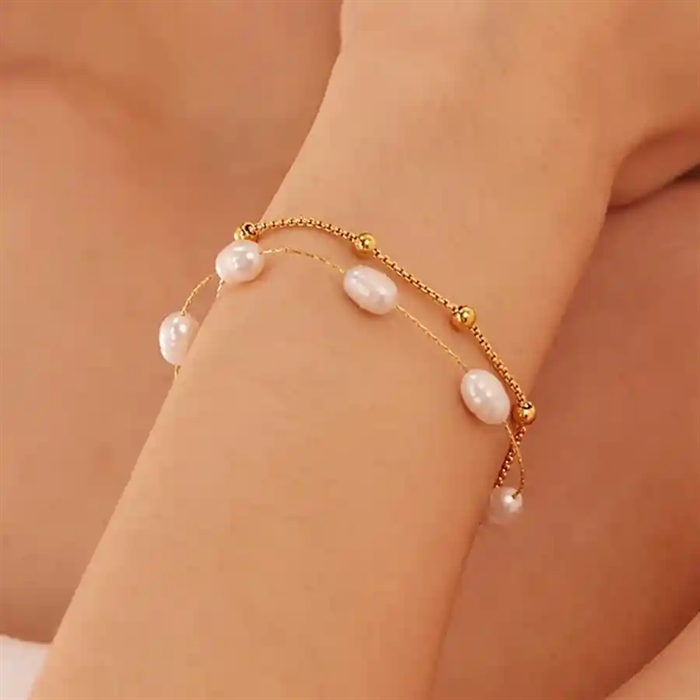 Pearl Grace Armbånd Forgyldt ædelstål Med Ferskvandsperler - Armbånd