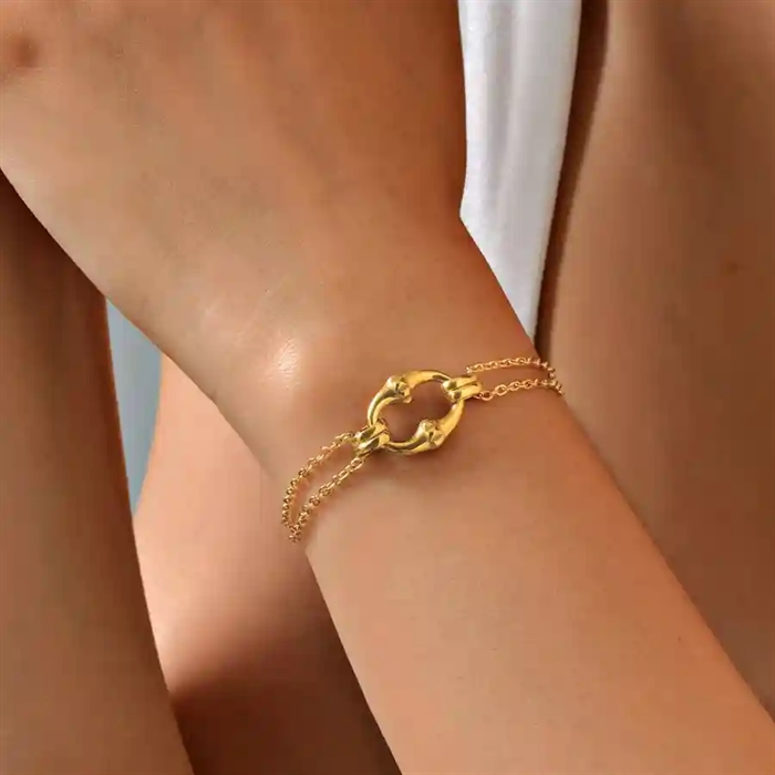 Elegant Bamboo Link Armbånd Forgyldt Rustfrit Stål - Armbånd