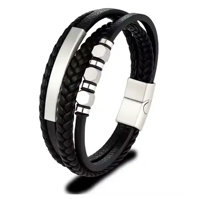 Sort Urban Steelweave Herrearmbånd Imiteret Læder & Rustfrit Stål - Armbånd