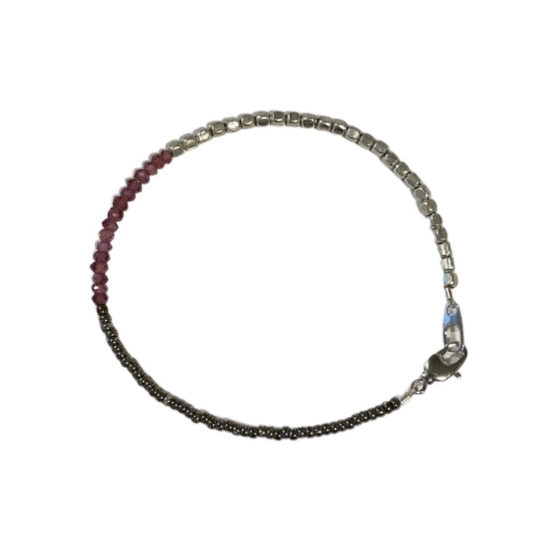 Armbånd Friihof Siig Mørkegrå Sølvfarvet Lilla Glasperle - Friihof + Siig Armbånd