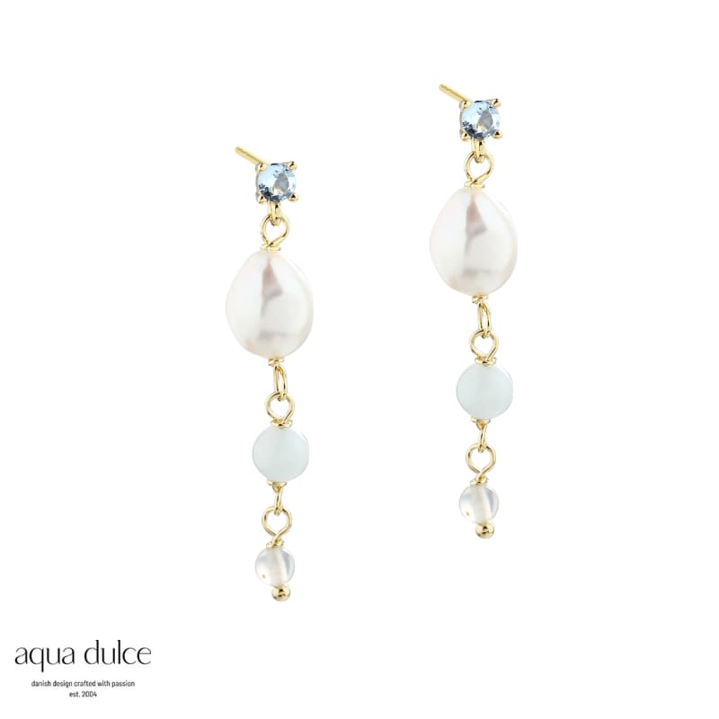 Sky Blue Pearl Earstud Golden - Aqua Dulce Øreringe  - 5740013856434