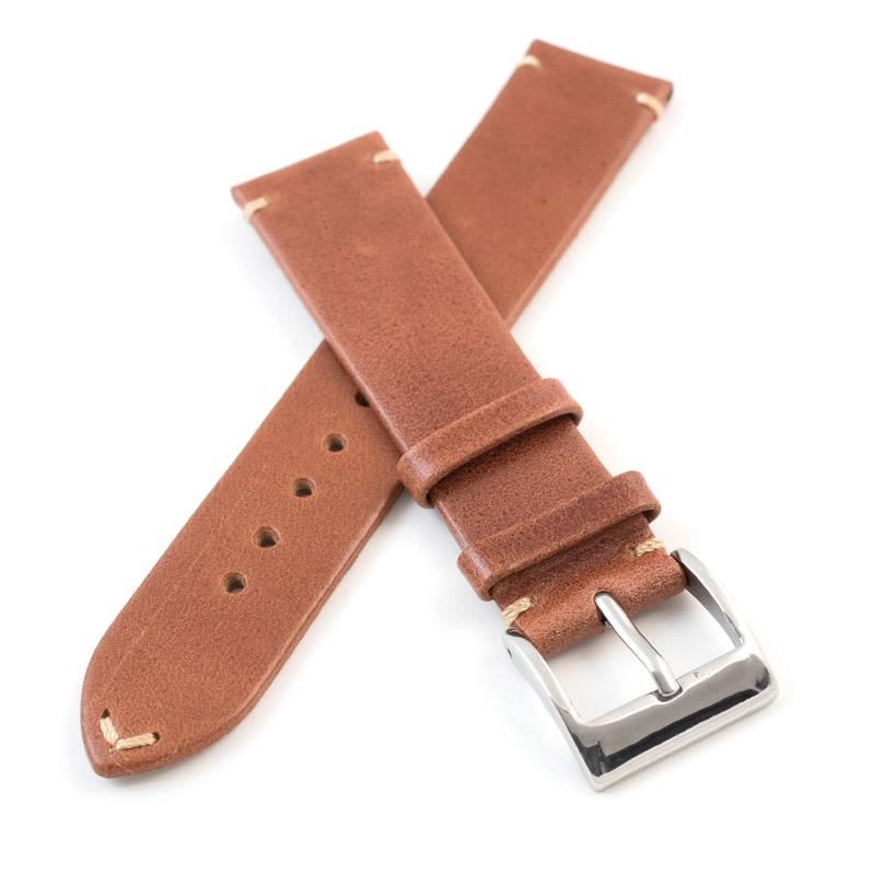 Andre Italiensk Burgundy Double Stich Læder Urrem Håndsyet - Armbånd  - 1