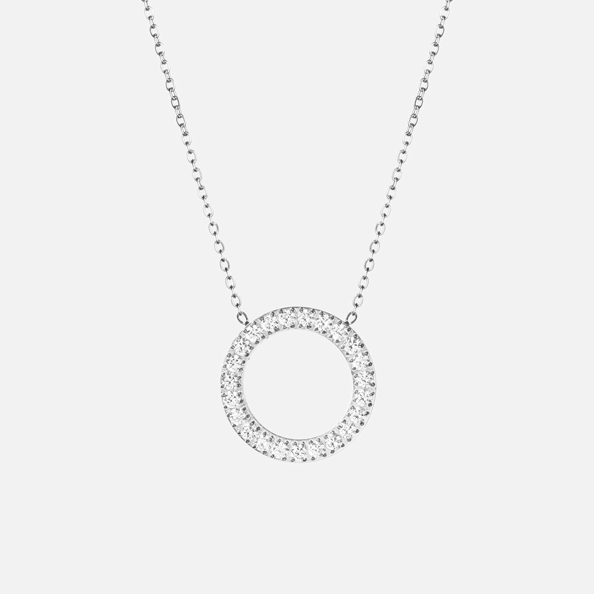 Circle Zirkon Halskæde Sølvfarvet 20mm - Josephine Nord Halskæder