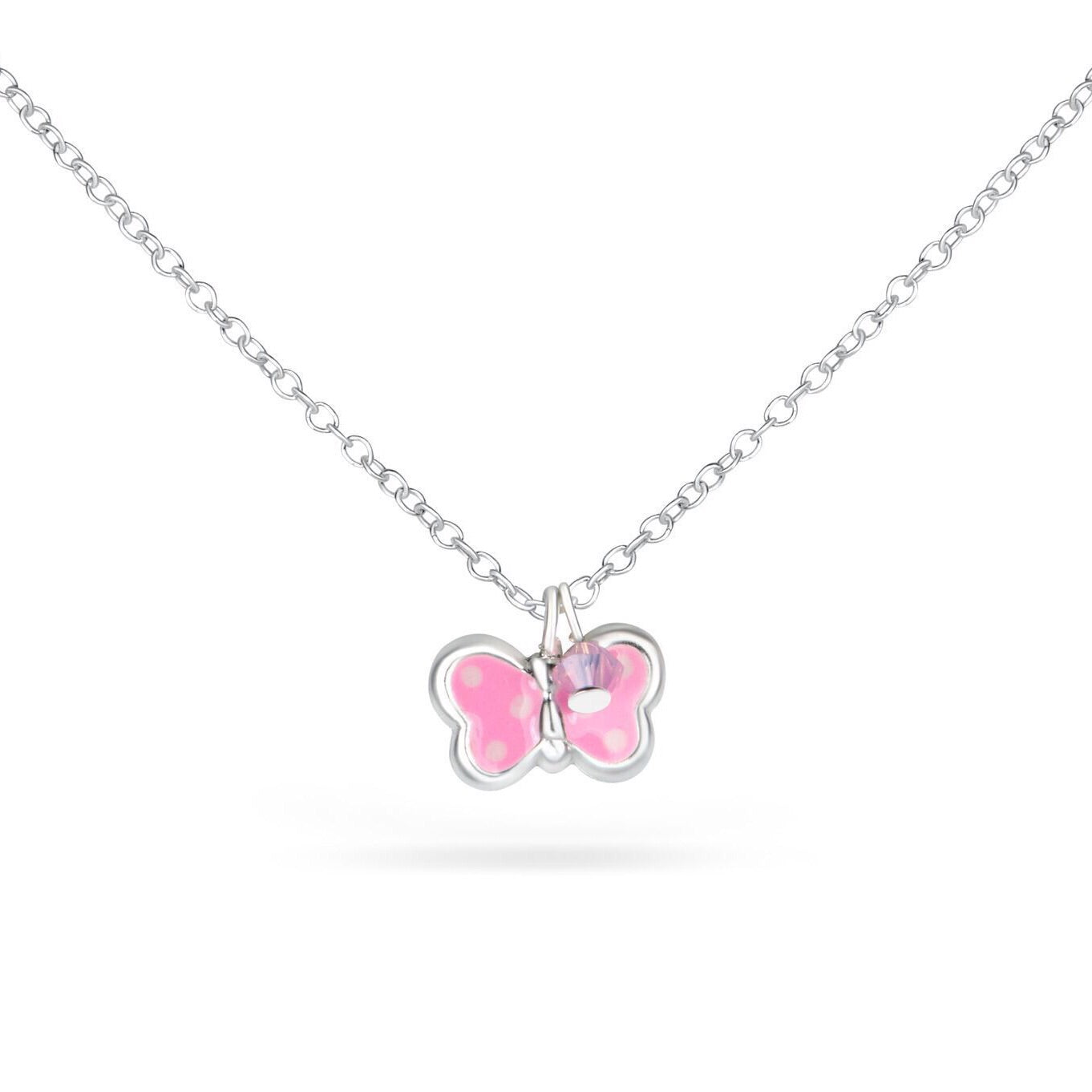 Halskæde Lyserød Sommerfugl & Swarovski Sten - Luxbaby.dk Halskæder  - 1497296732258