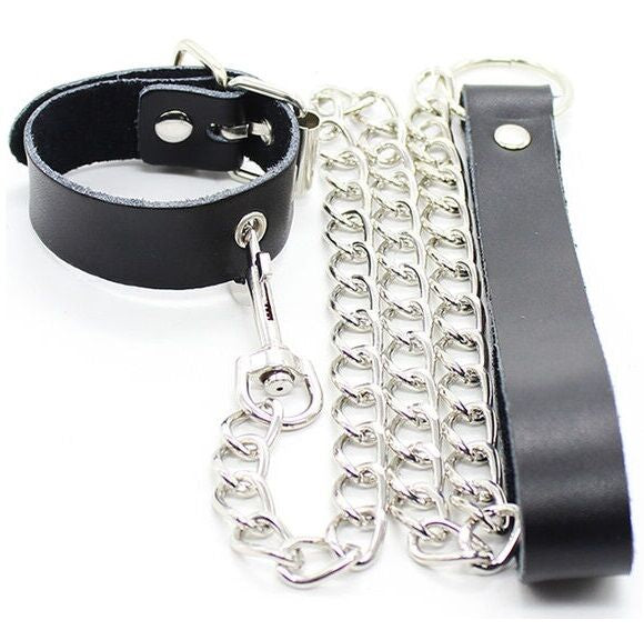 Ohmama Fetish Penis Necklace And Leather Strap With Metal Chain - Ohmama Fetish Halskæder  - 08435565933272