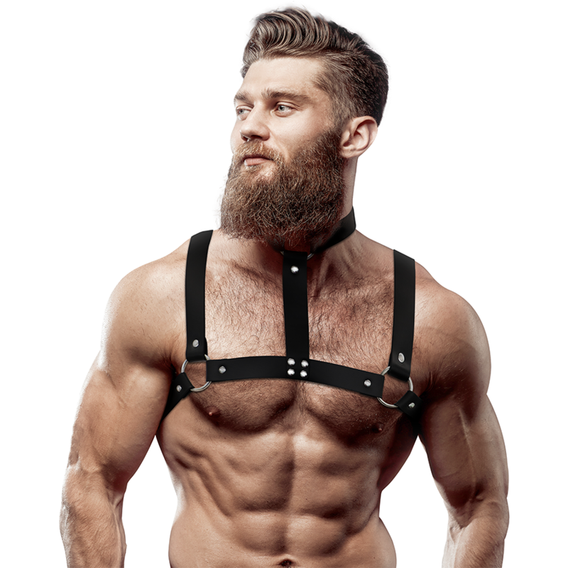 Fetish Submissive Attitude Adjustable Eco Leather Chest Harness With Necklace For Men - Halskæder  - 08435566041785