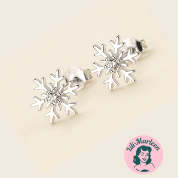 925 Sølv Søde Små Snefnug Med Sten - Øreringe