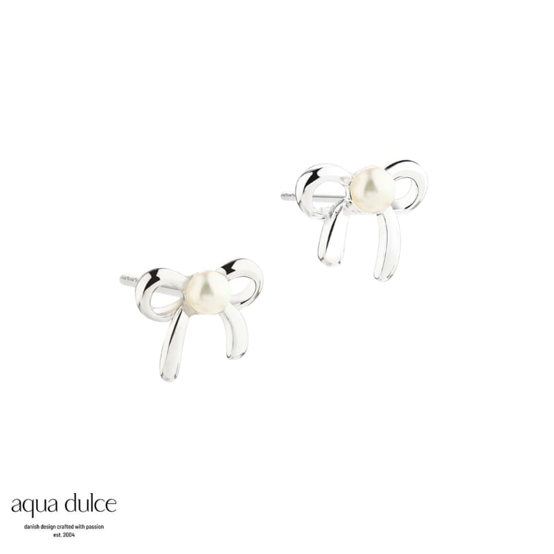 Simple Bow Pearl Silver - Aqua Dulce Øreringe  - 5740013858063