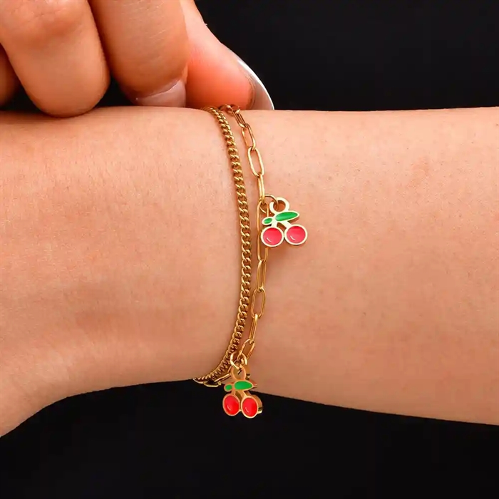 Forgyldt Kirsebærarmbånd Rustfrit Stål Sødt Sommerligt Design - Armbånd