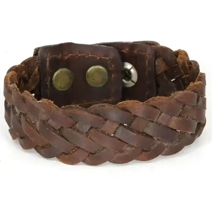 Rustic Braid Flettet Læderarmbånd Til Mænd - Armbånd