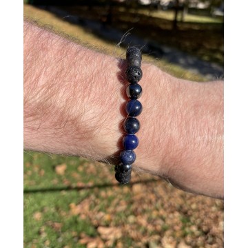 Lava Sodalit Hæmatit Herre Armbånd Krystal Armbånd Til Mænd Godkarmashop - Christian Emig Armbånd