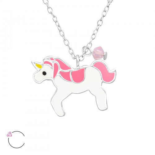 Halskæde Med Enhjørning Galop Sølv - Luxbaby.dk Halskæder  - 2111425642594