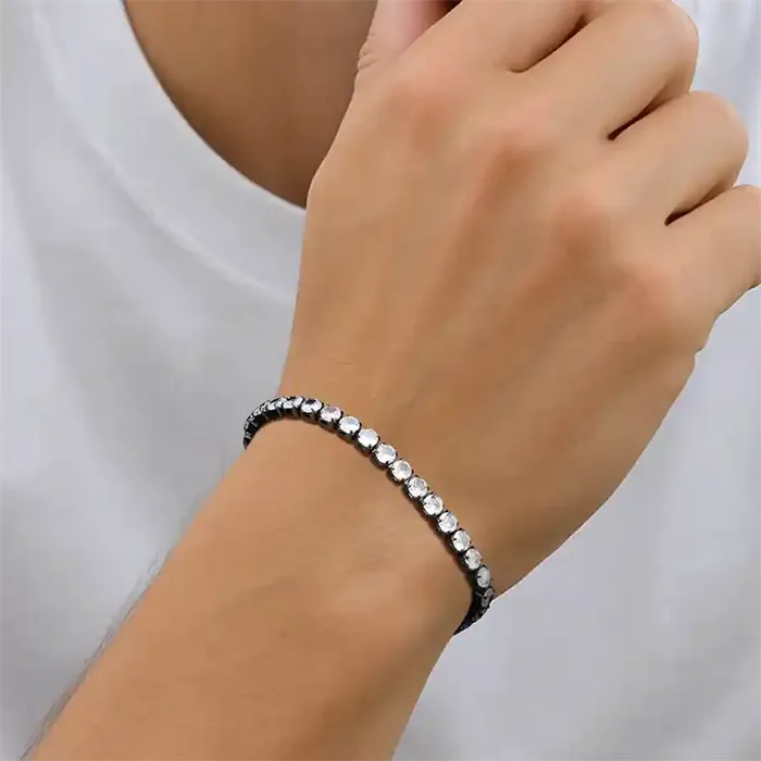 Sort Black Crystal Flex Herrearmbånd Med Sten - Armbånd
