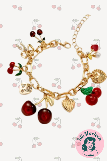 Cherry Darling Charms Armbånd Med Kirsebær Kærlighed Vintage Glimt - Armbånd