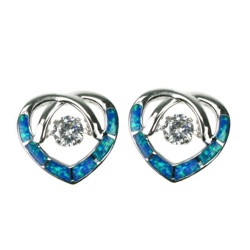 Opal Hjerte Opal øreringe Med Blå Opal Sten 925 Sterling Sølv Zirkonia & Rhodium Belægning - Opalsmykker.dk Øreringe