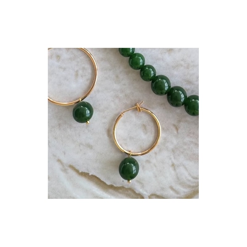 Grøn Friihof Siig Guldbelagt Malaysian Green Jade Perle Lille - Friihof + Siig Øreringe