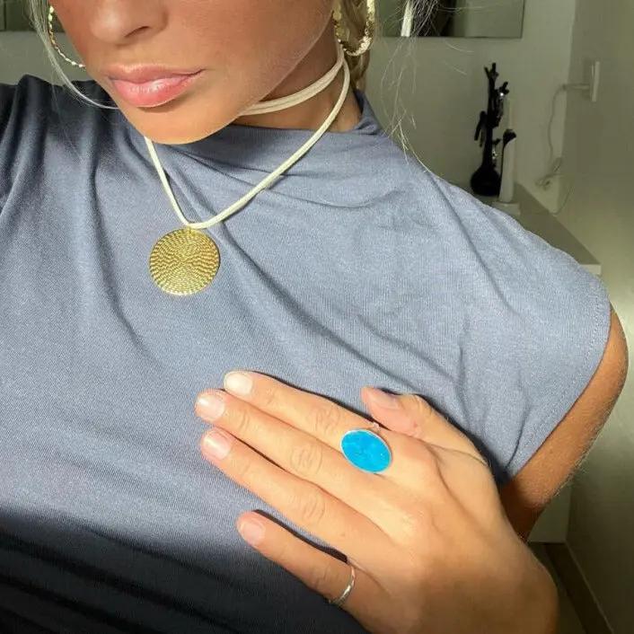 Sølv Fingerring, Stor Oval Turkis, Sterling , 59 - Fingerringe  - 05740034019160
