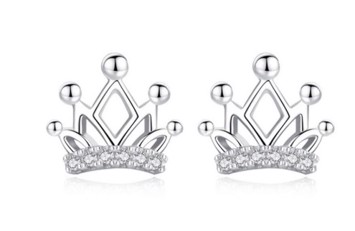 Børne øreringe 925 Krone Søde Kroner Med Små Glitrende Sten - Øreringe