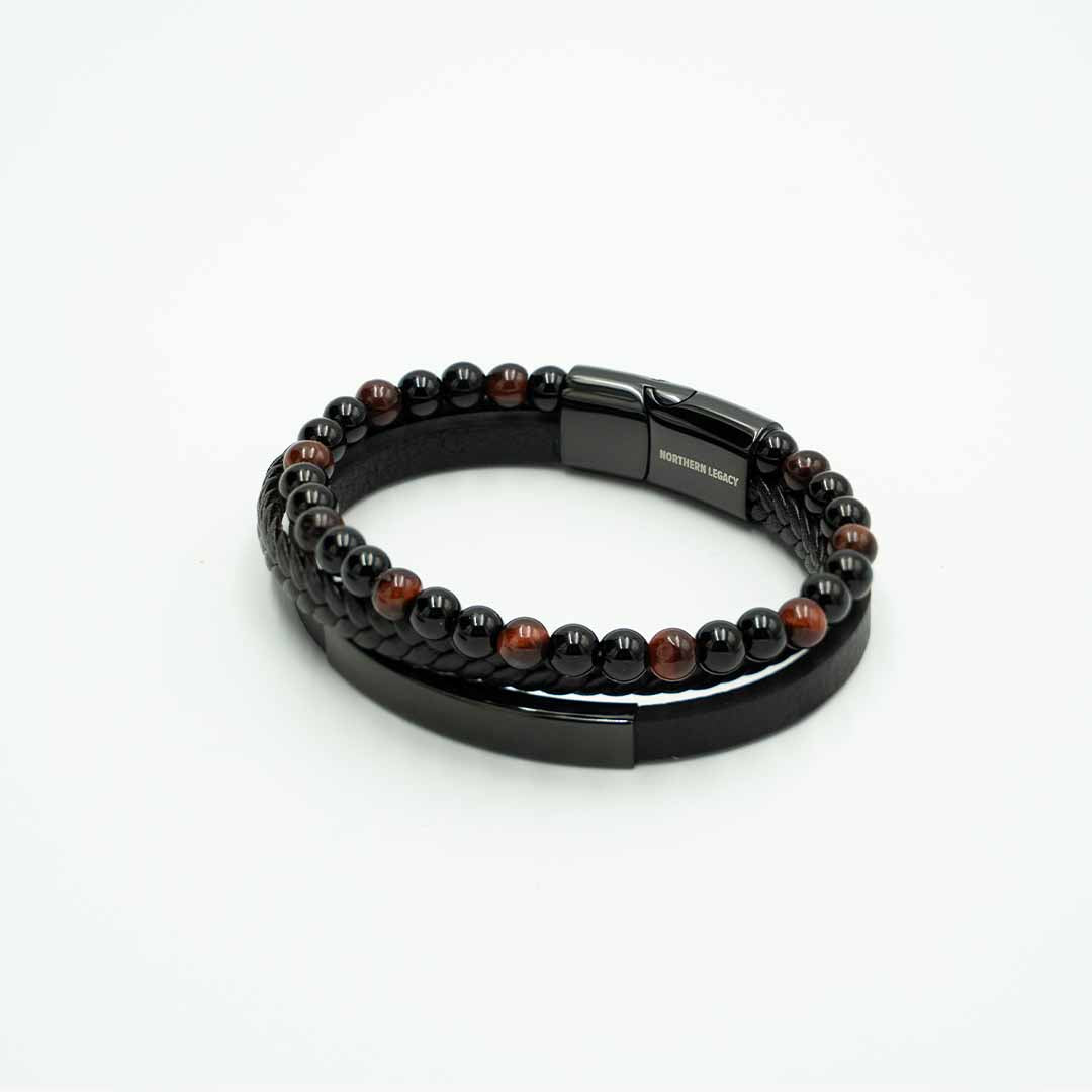 Sort Slate Læder Perle Armbånd Herre Northern Legacy - Northernlegacy Armbånd  - 5740028286615