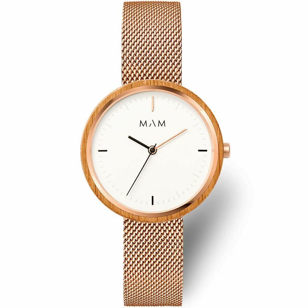 Hvid Armbåndsur Mam Mam669 Unisex Rustfrit Stål Træ Skive - Mam Armbånd  - 8436564886699