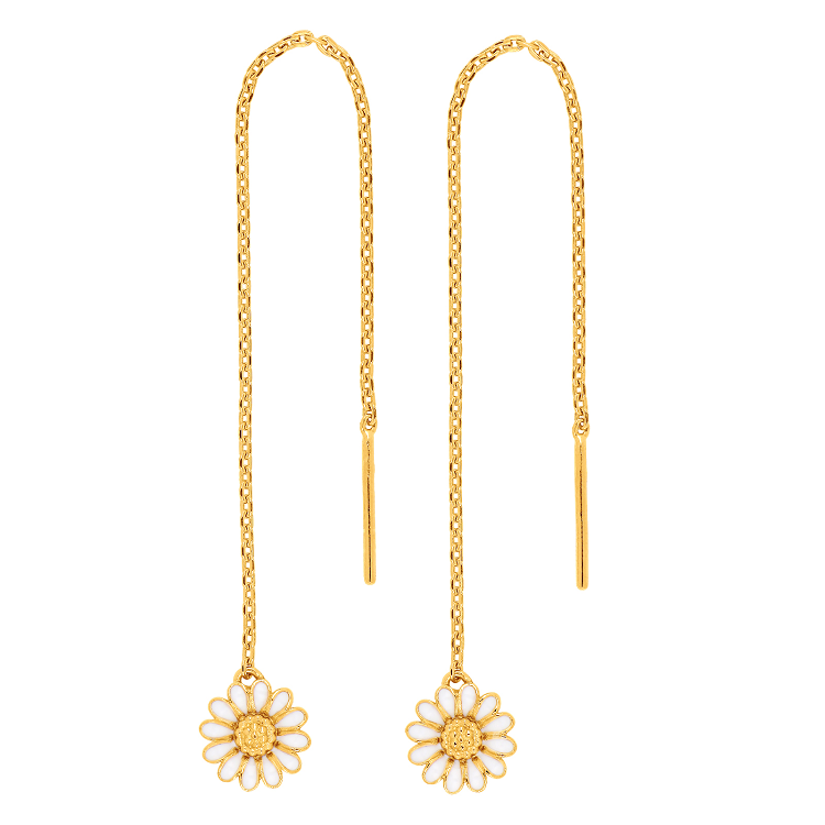 Siersbøl Forgyldt Sølv ørekæde Marguerit 7mm - Siersbøl Øreringe