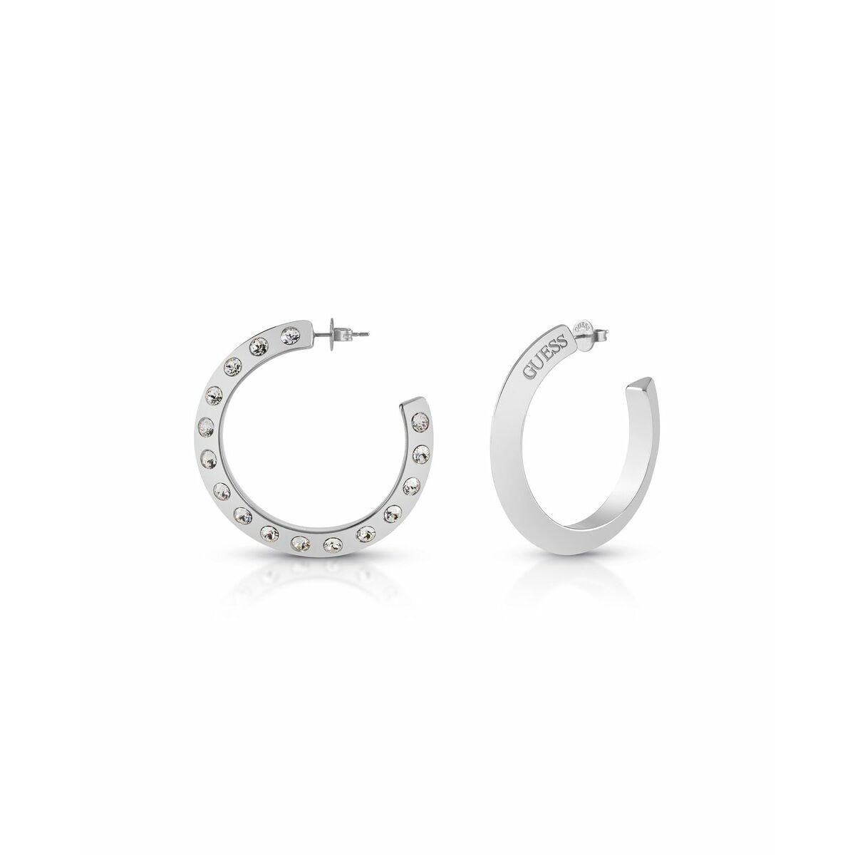 Guess Jube01498jwrh øreringe Til Kvinder Sølvfarvede Hoops Med Sten - Guess Øreringe  - 7621826574723