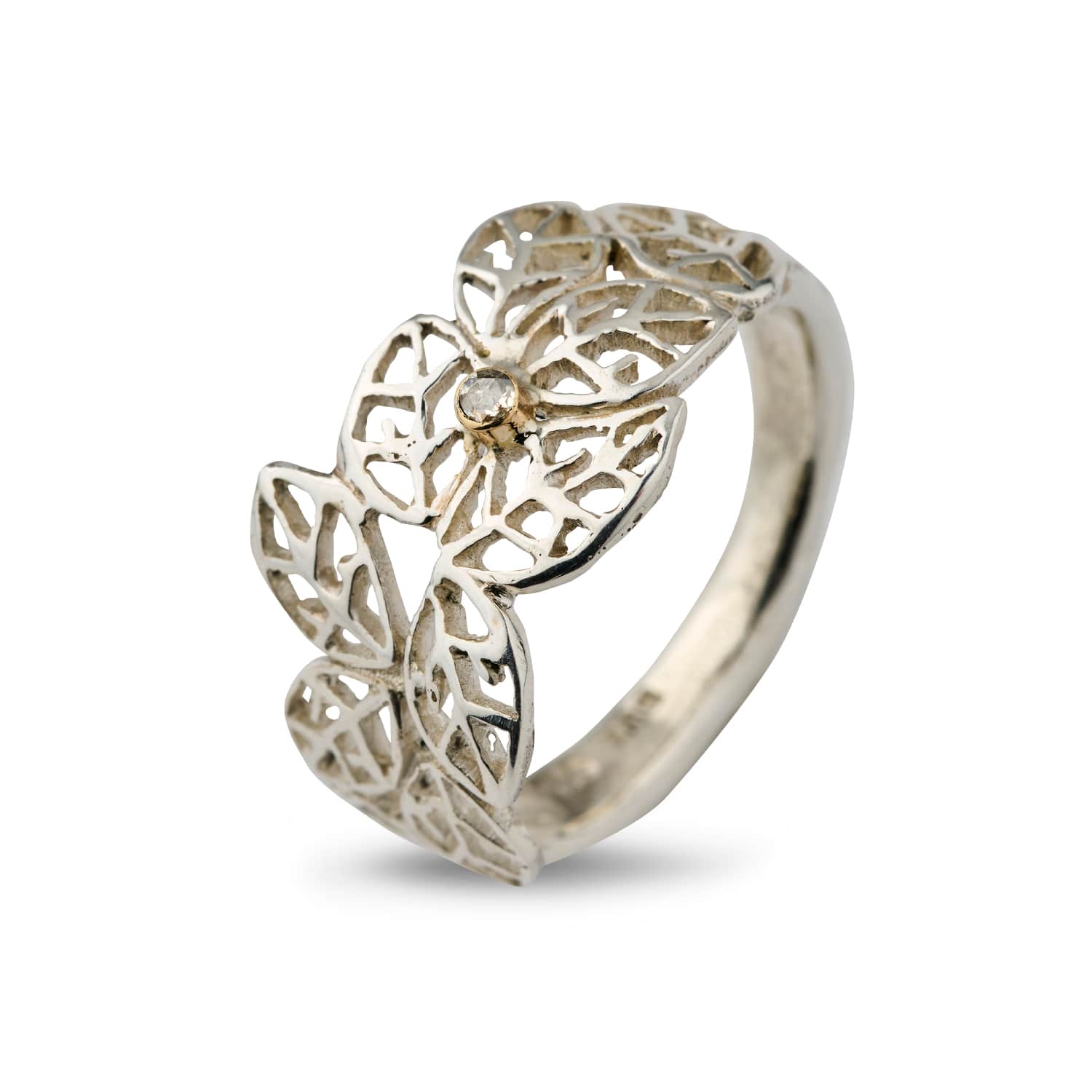 Hvid Ring Beech Leaves Polished - Bybirdie.dk Fingerringe