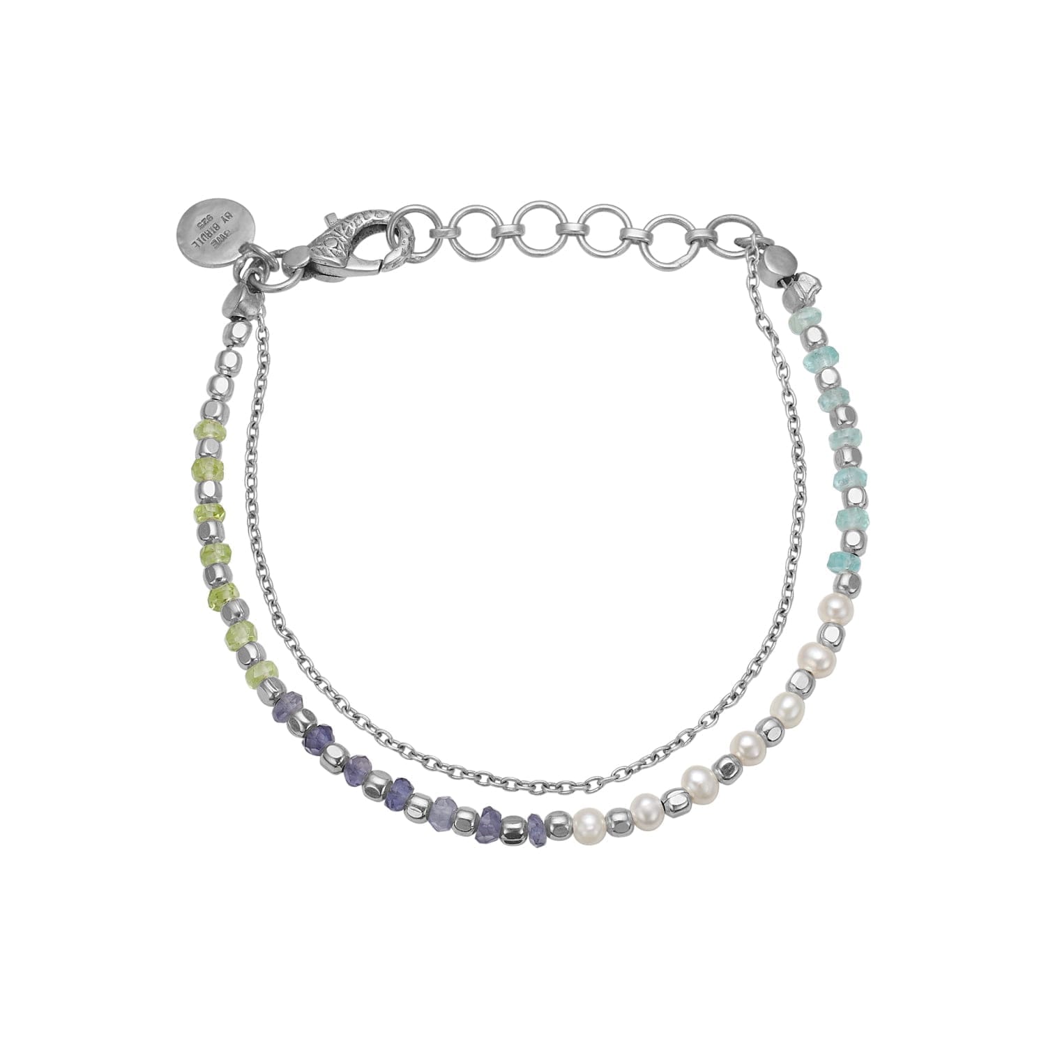 Grøn Nanna Sølv Blue Green Mix Perle Armbånd - Bybirdie.dk Armbånd