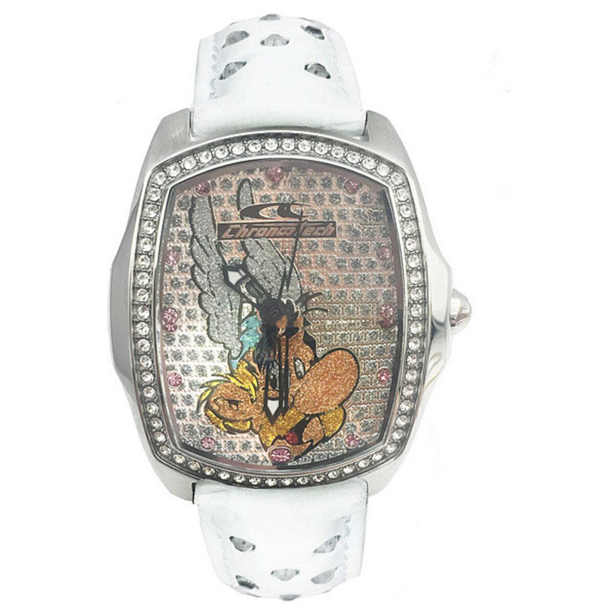 Hvid Chronotech Dameur Ct7896ls Læderrem - Chronotech Armbånd  - 8033544016659