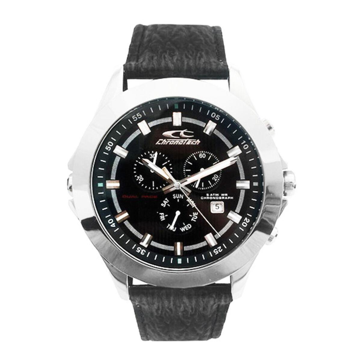 Sort Chronotech Herreur Ct7636m Læderrem - Chronotech Armbånd  - 8032732980734