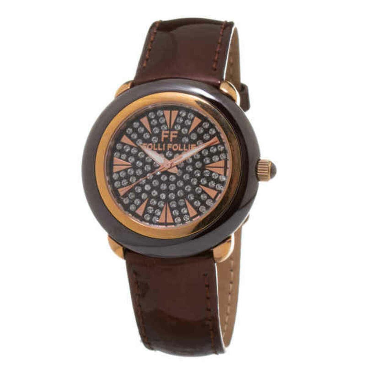 Dameur Kvarts Armbåndsur Brun Læderrem - Folli Follie Armbånd  - 5205340378399