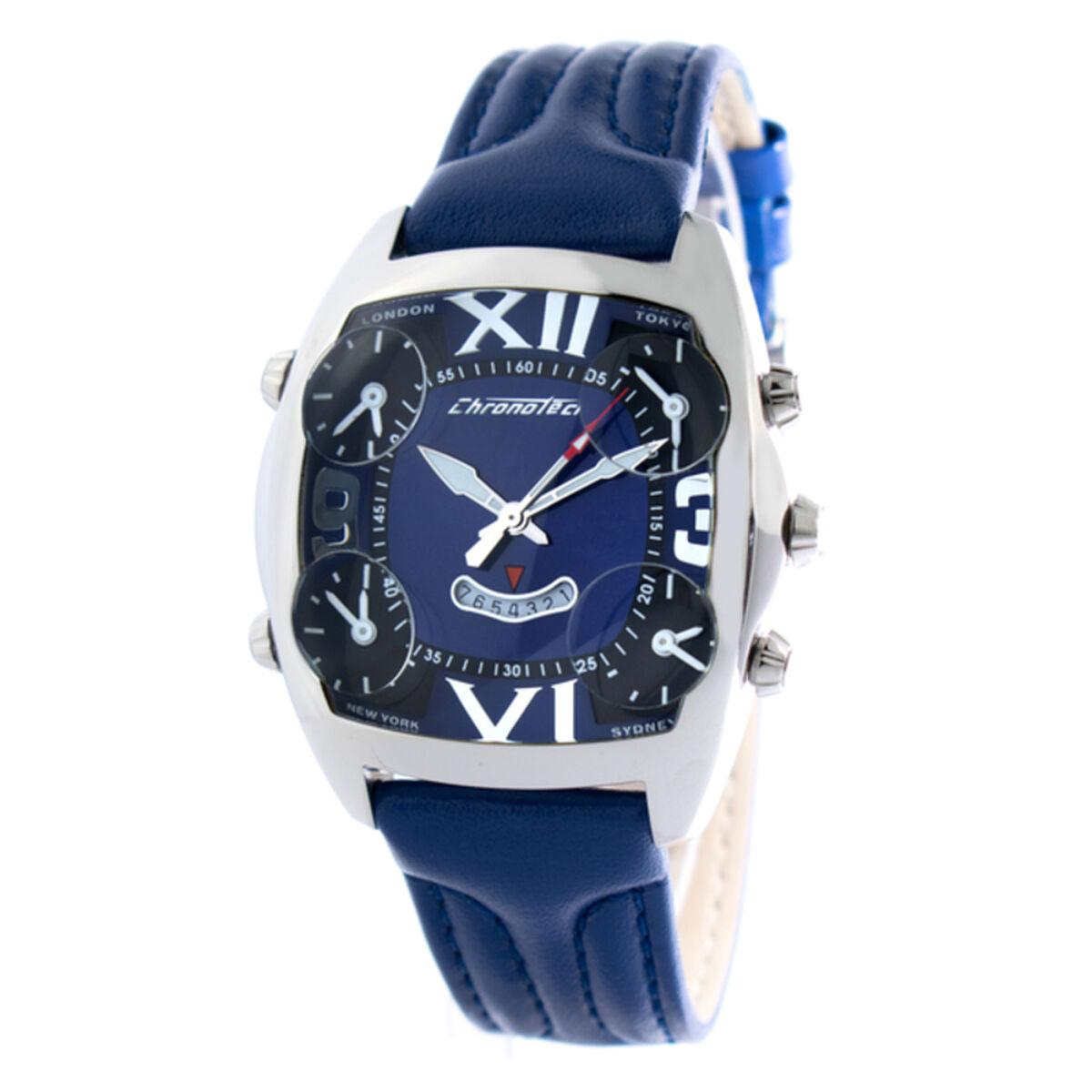 Herreur Chronotech Ct7677m Blå Læderrem - Chronotech Armbånd  - 8032732981403