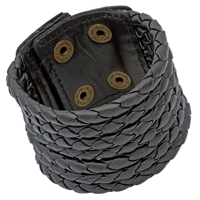 Sort Bredt Læderarmbånd - Armbånd