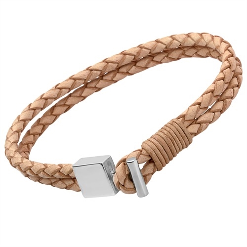 Sandfarvet Læderarmbånd Med Stållås Eller Mulighed For Gravering - Armbånd