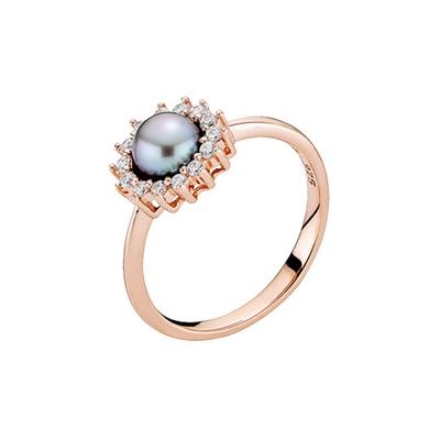 Rosa Ring Forgyldt Sølv Med Perle Zirkonia Str - Fingerringe